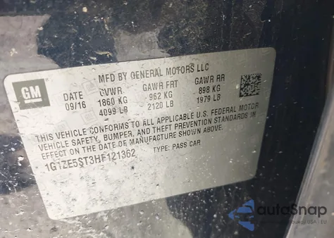 2017 Chevrolet Malibu 1Lt из США, поврежденный, VIN 1G1ZE5ST3HF121362